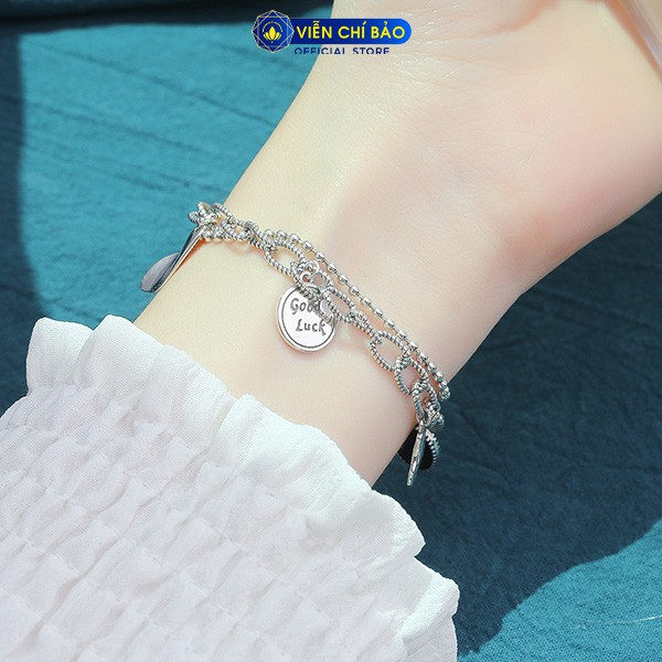 Lắc tay bạc nữ 2 dây mix đá đen chất liệu bạc Thái 925 thời trang phụ kiện trang sức nữ VIễn Chí Bảo L000243x