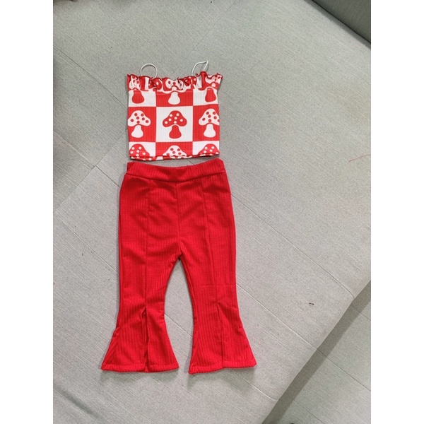 Set áo nấm 2 dây  quần loe bé gái