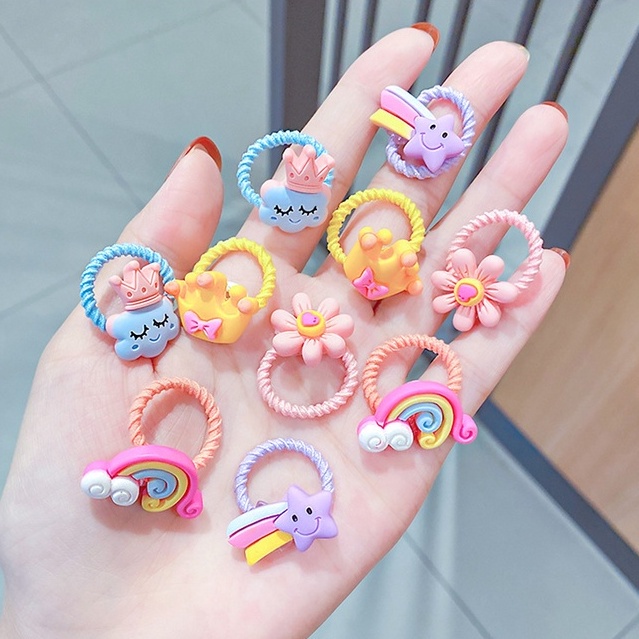 Set 10 dây buộc tóc cho bé, đính hoạ tiết xinh xắn, dễ thương