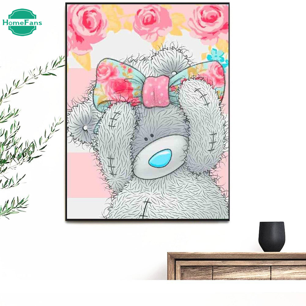 Bộ tranh đính đá 5d họa tiết gấu teddy hoạt hình dễ thương độc đáo tự làm dùng trang trí