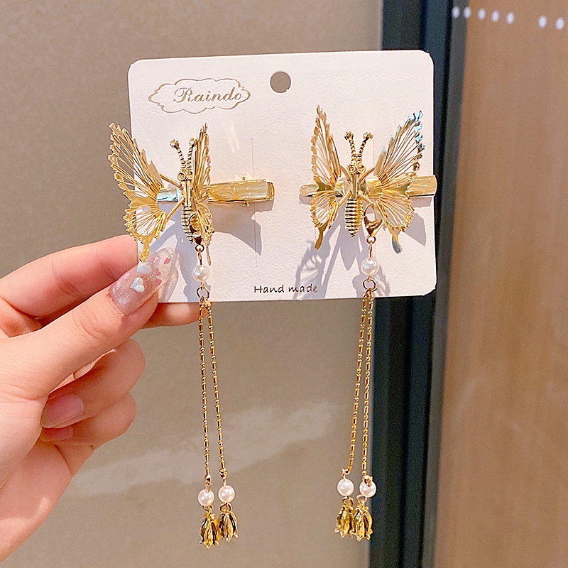 Kẹp Tóc Hình Bướm Phối Tua Rua Kiểu Cổ Điển Dễ Thương Xinh Xắn Dành Cho Trẻ Em