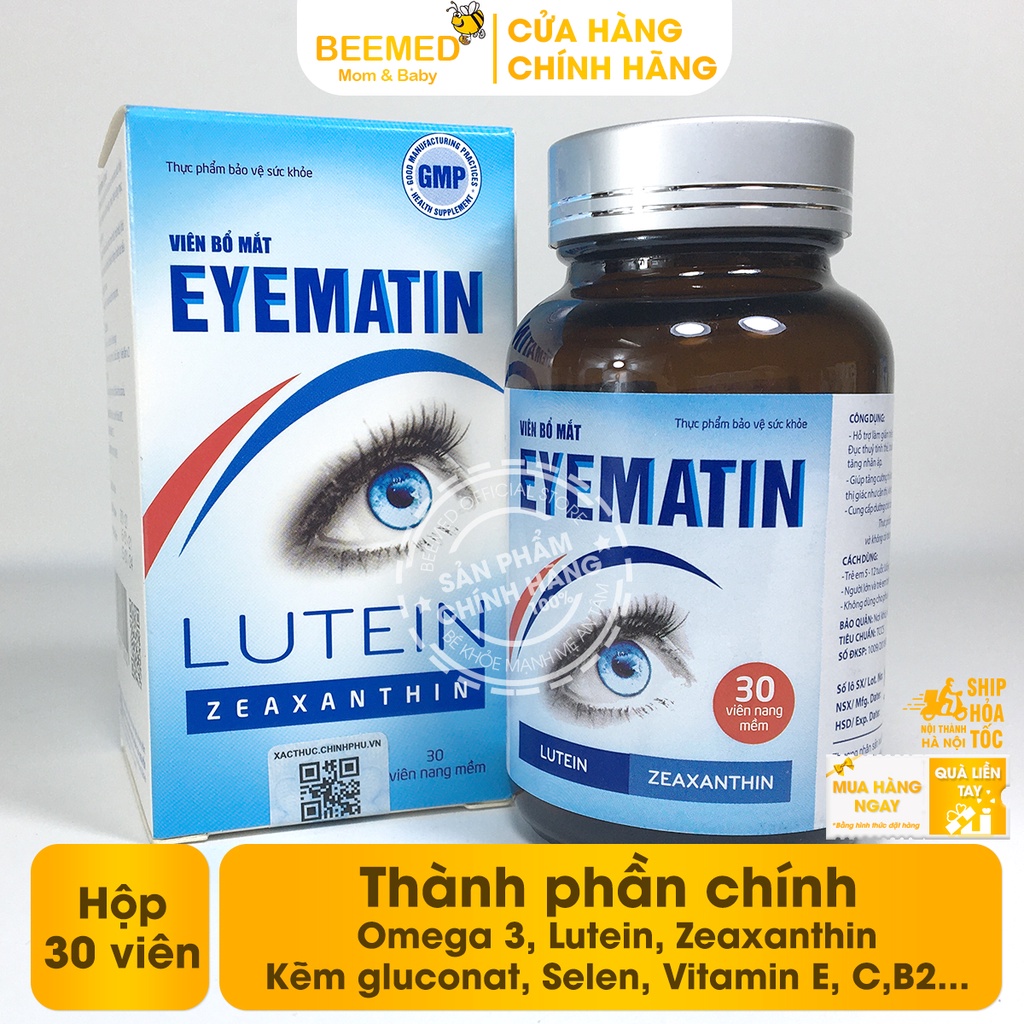 Viên sáng mắt Eyematin từ Lutein và Omega, bổ mắt, tăng cường thị lực, giảm cận thị, mờ và mỏi mắt