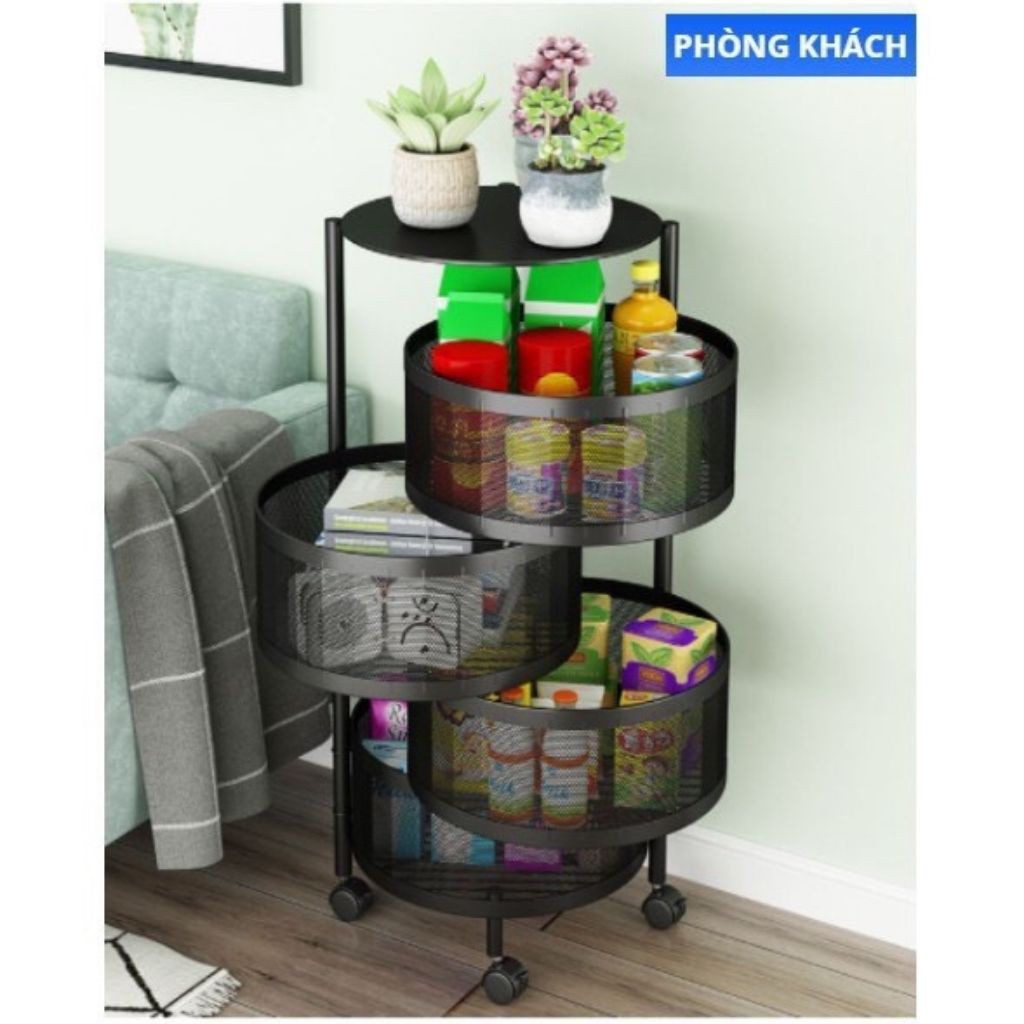 Kệ Xoay Đa Năng, Kệ Tròn Xoay Đựng Đồ Thông Minh 5 Tầng Tiện Dụng, Có Bánh Xe Di Chuyển