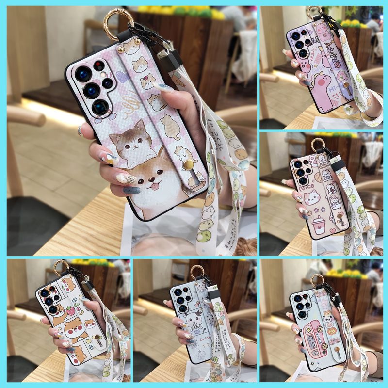 Ốp điện thoại họa tiết hoạt hình dễ thương có dây đeo thích hợp cho Samsung Galaxy S22 Ultra