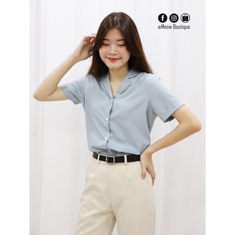[Hình thật tự chụp] Sơ Mi Trắng Nữ Công Sở Tay Ngắn Meow Boutique | BigBuy360 - bigbuy360.vn