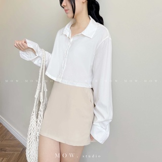 Áo sơ mi croptop chất liệu thô pha lụa nhập Hàn ( Basic cropshirt ) made by Mow studio