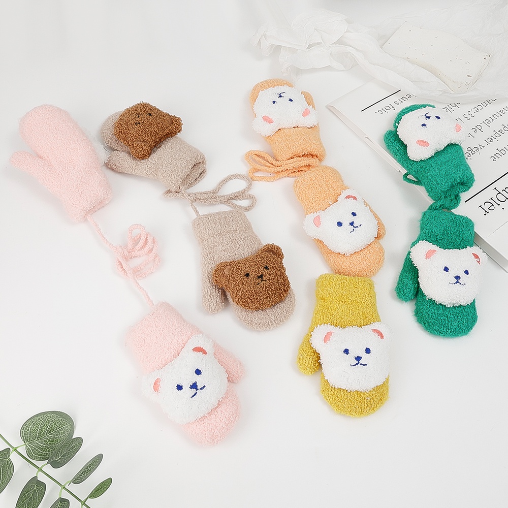Đôi Găng Tay Giữ Ấm Hình Gấu Hoạt Hình Nhiều Màu Dễ Thương Cho Bé