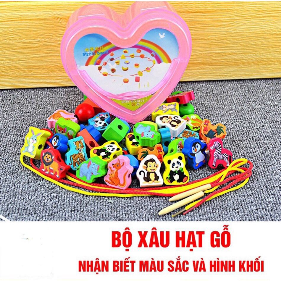 Đồ chơi xâu hạt gỗ hộp trái tim rèn luyện vận động tinh và kiên trì cho bé