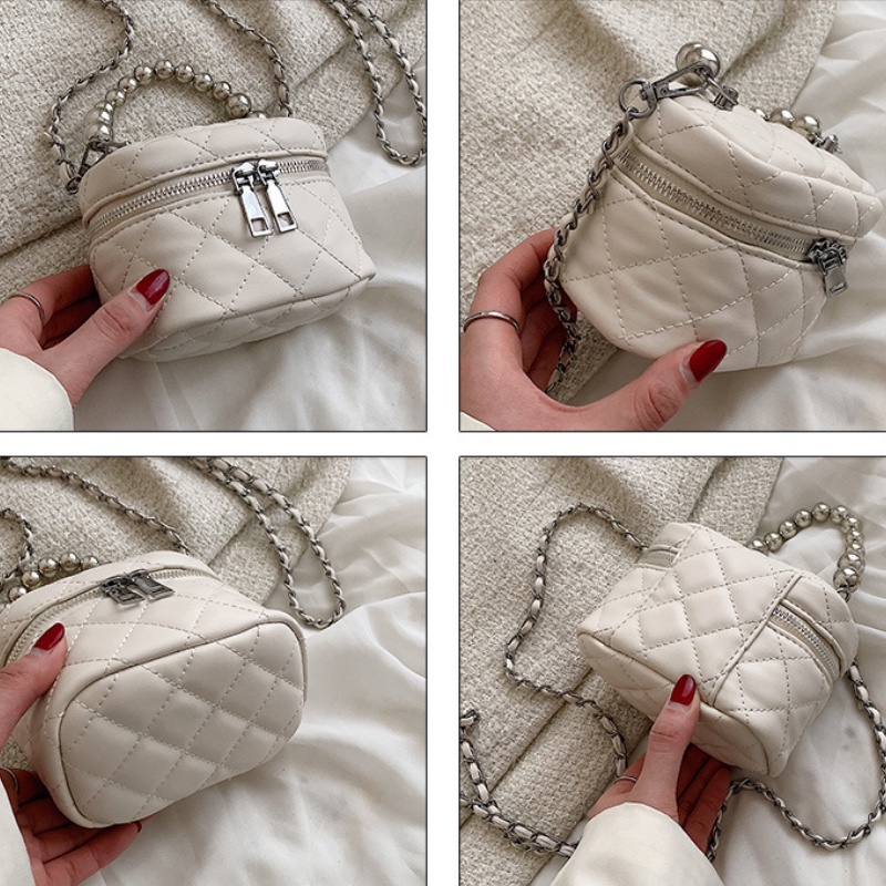 Túi đeo chéo mini, túi xách cốp, dáng cặp lồng da trần trám, dây xích mảnh Mun1993