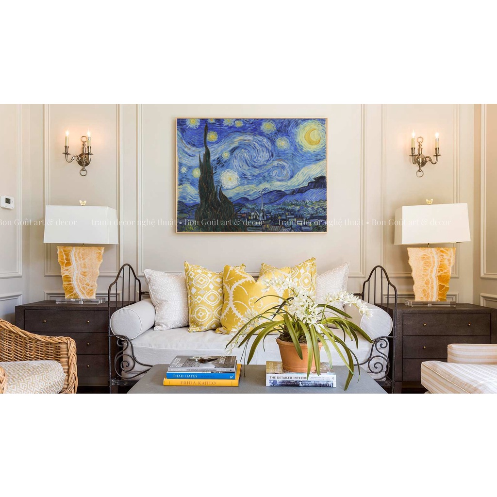 Tranh canvas 💜 NGHỆ THUẬT SIÊU ĐẸP 💜 treo tường Van Gogh - ĐÊM ĐẦY SAO - decor trang trí phòng