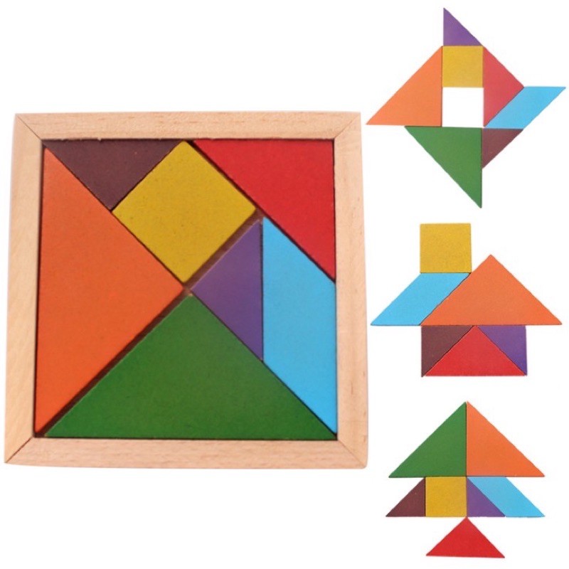 Bảng gỗ đồ chơi trí uẩn tangram ghép hình giao dục trí tuệ phát triển tư duy cho bé