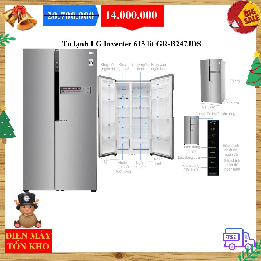 Tủ lạnh LG Inverter 613 lít GR-B247JDS