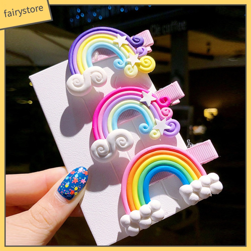 Set 3 Kẹp Tóc Màu Cầu Vồng Dễ Thương Cho Bé Gái