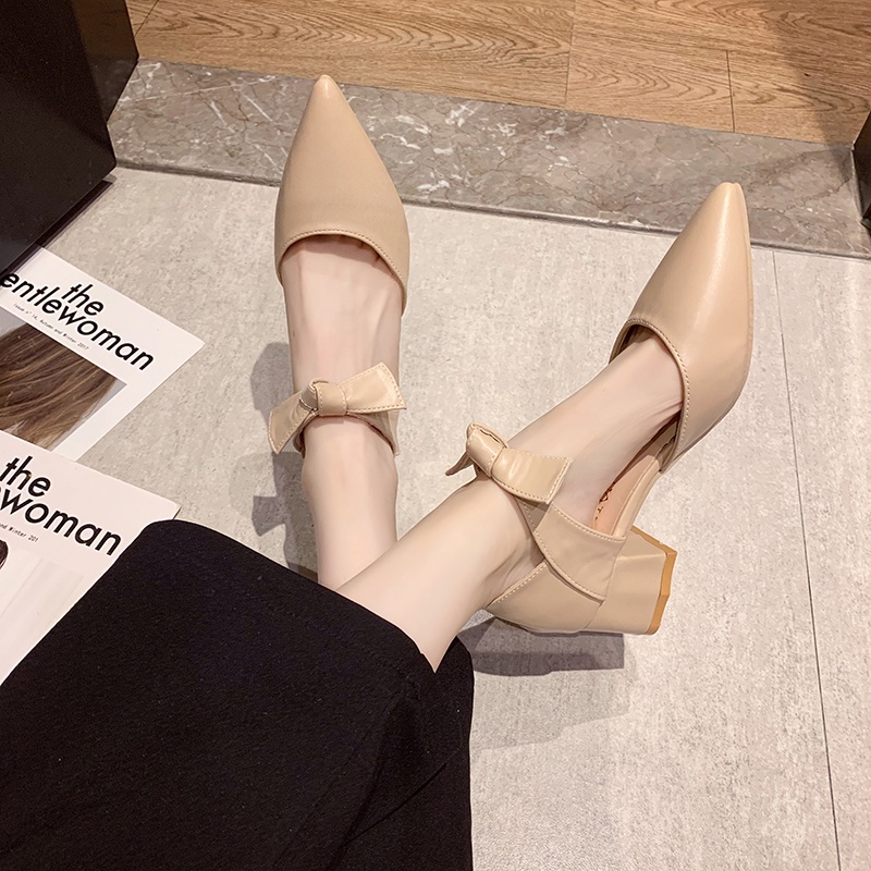 Tikp Giày Cao Gót Mũi Nhọn Đính Nơ Phong Cách Hàn Quốc Quyến Rũ Thời Trang Dành Cho Nữ MS0422 Size 34-40 2 Màu