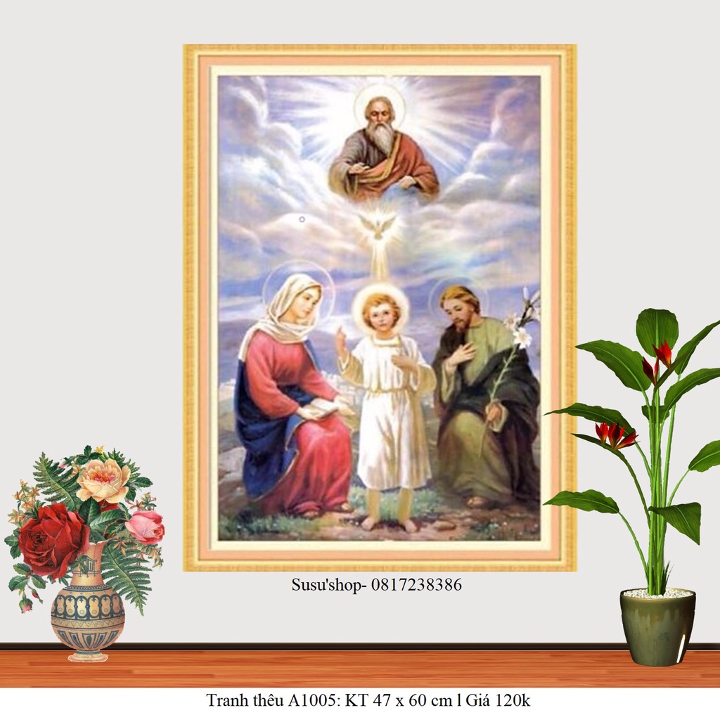 Tranh thêu chữ thập ( giá sỉ) Gia đình thánh gia A1005 (47x 63cm)