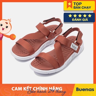 Sandal nam nữ đi học Buenas S6 - nâu trắng - giày dép quai chéo đế bằng
