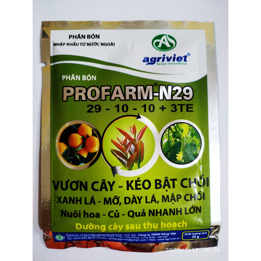 Phân bón Profarm N29 29-10-10 + 3TE vươn cây- kéo bật chồii