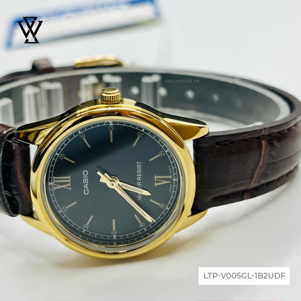 Đồng Hồ Quartz Nữ Casio WATCHSTORE LTP-V005GL-1B2UDF Thiết Kế Mặt Kính Khoáng 28mm, Dây Da Cổ Điển