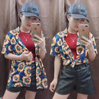 Áo sơ mi hoa quả chất đũi ( ảnh thật )