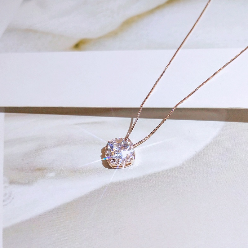 Dây chuyền JIUDUOLAN bằng thép titan màu vàng hồng đính đá zircon giả không phai màu thời trang cho nữ