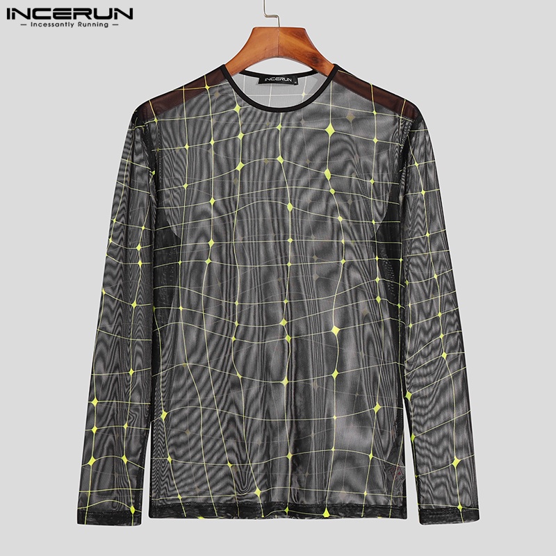 Áo Thun Nam Dài Tay Cổ Tròn Xuyên Thấu INCERUN