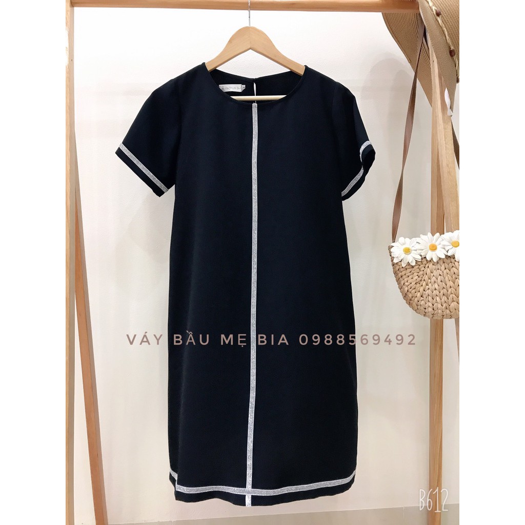 Váy bầu bigsize - Đầm bầu thiết kế GuMe màu Đen dáng suông Cộc Tay Dây Dọc nhẹ nhàng szie từ 40--100kg  MB119