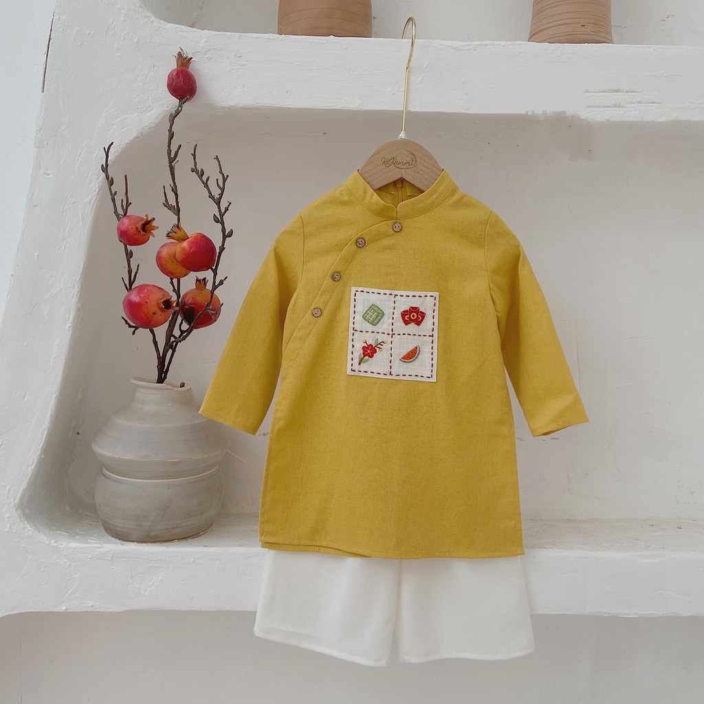Áo Dài Cổ Truyền Tết Thêu Dành Cho Bé Trai Bé Gái - AD11