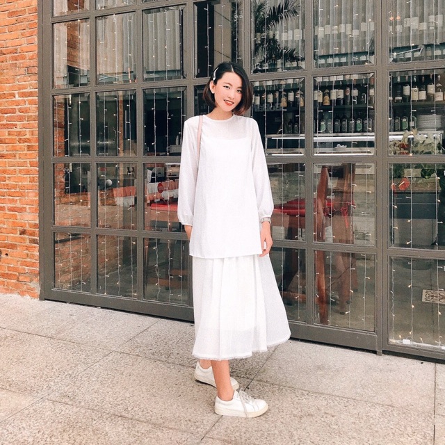 Set áo mix đầm 2 dây trắng dập li 🍀 Floating Set