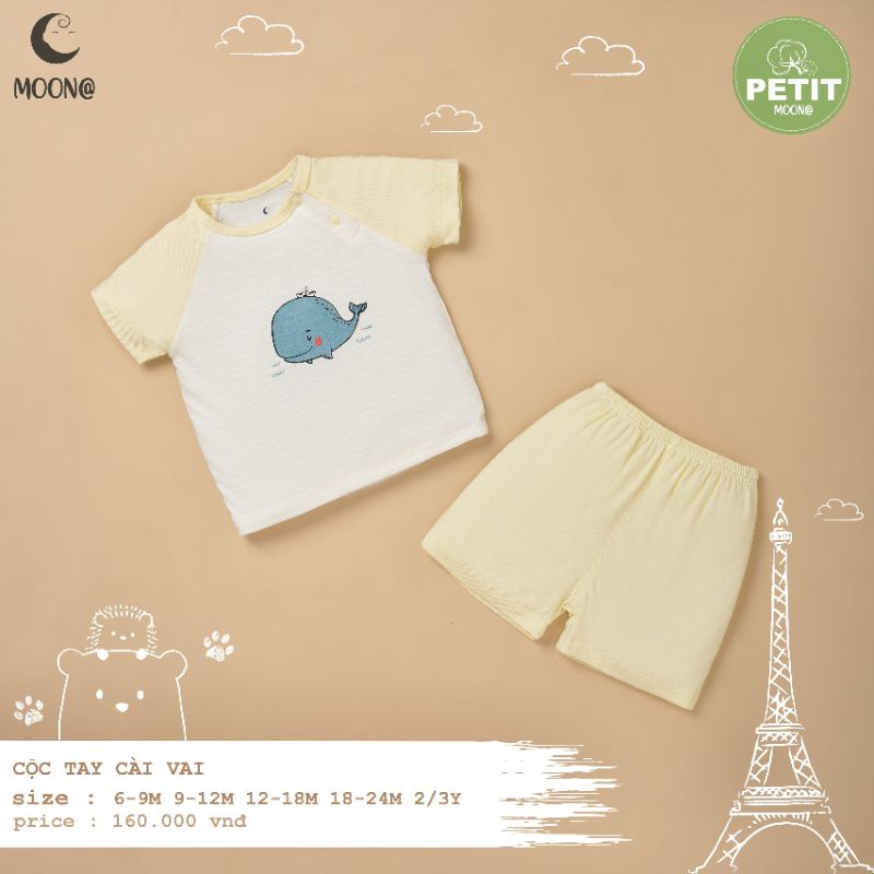 Moon -  Bộ cộc cài vai Moon vải petit mềm mát họa tiết xinh yêu cho bé 6m-3y