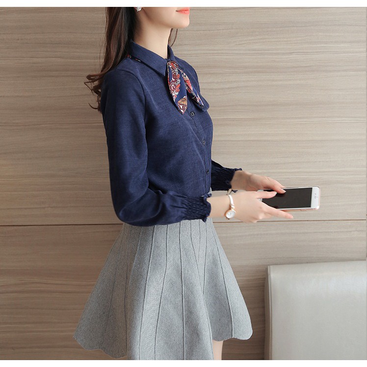 Áo sơ mi nữ kèm nơ xinh xắn- AO-011