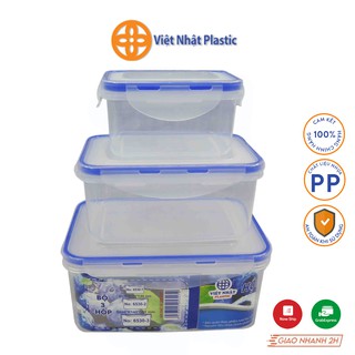 Bộ 3 hộp nhựa bảo quản thực phẩm Việt Nhật Plastic đựng thức ăn lạnh