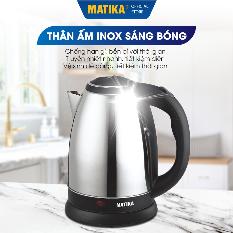 [Mã BMBAU50 giảm 10% đơn 99k] Ấm Siêu Tốc MATIKA Inox 1.5L MTK-15