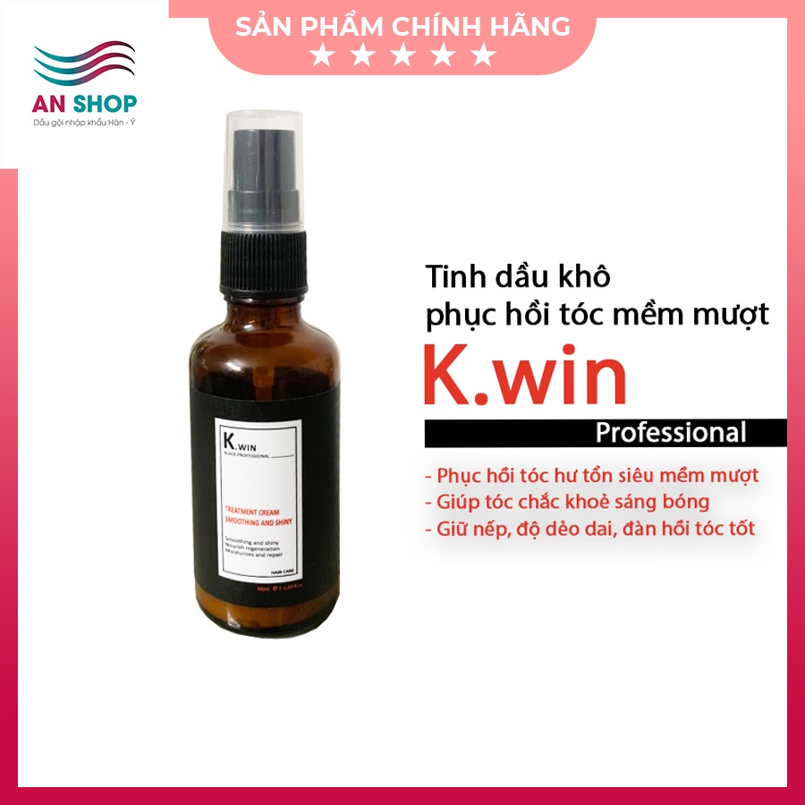 Dầu dưỡng tóc mềm mượt keratin tinh dầu khô argan phục hồi tóc hư tổn khô xơ uốn nhuộm Kwin smoothing and shiny 10ml