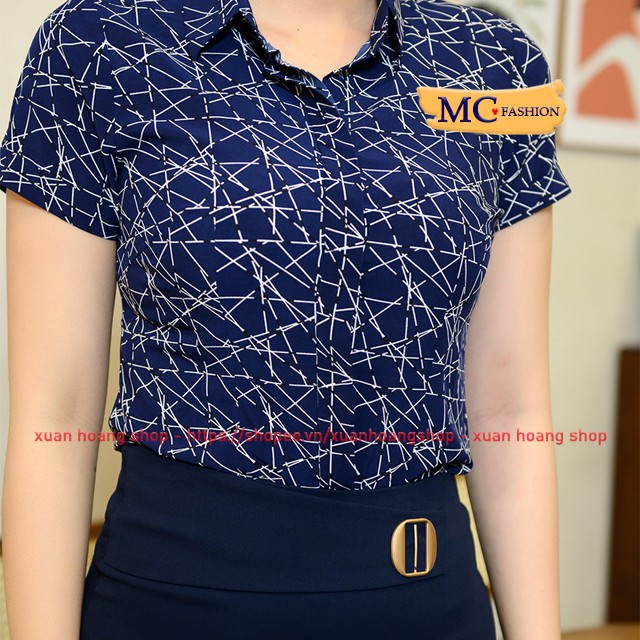 Áo Sơ Mi Nữ Ngắn Tay Kiểu Đẹp Công Sở Mc Fashion, Size Đủ, Chất Vải Mát, Màu Xanh Đen Tím Than, Vàng Đỏ Cộc, Kẻ Sọc A668