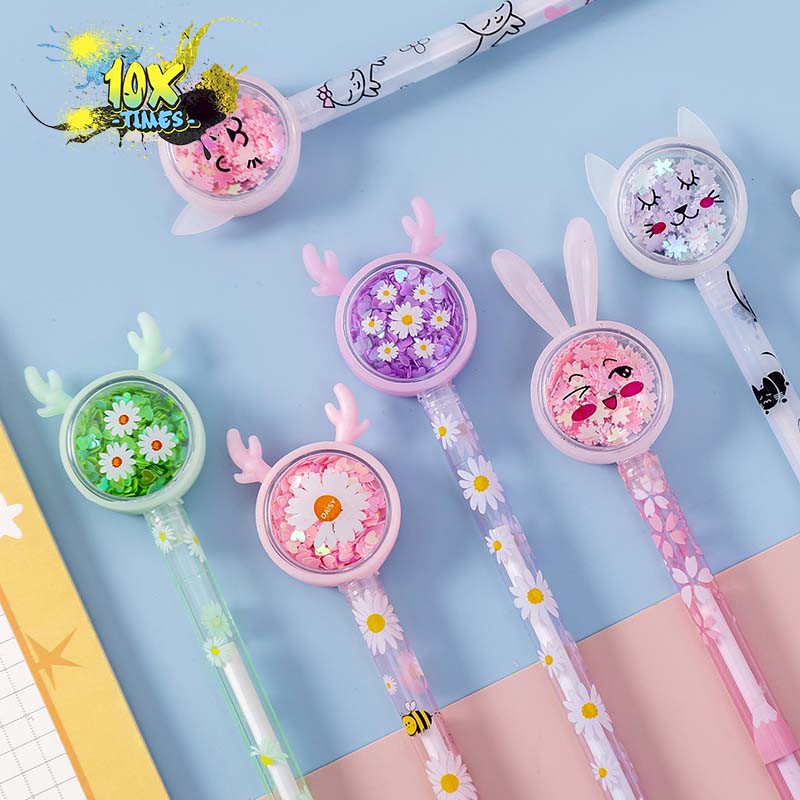 Bút mực gel dễ thương lấp lánh thỏ gấu ngòi 0,5 mm mực đen dùng dể viết bài, trang trí, quà tặng sinh nhật bạn gái