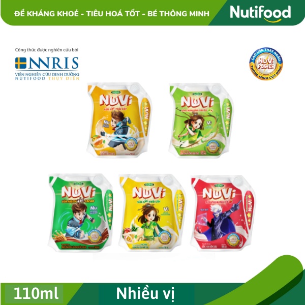 [Date mới] Sữa Nuvi túi 110ml ⚡NutiFood⚡Hương cam, hương dâu, hương đào táo, hương trái cây nhiệt đới,lắc ca cao