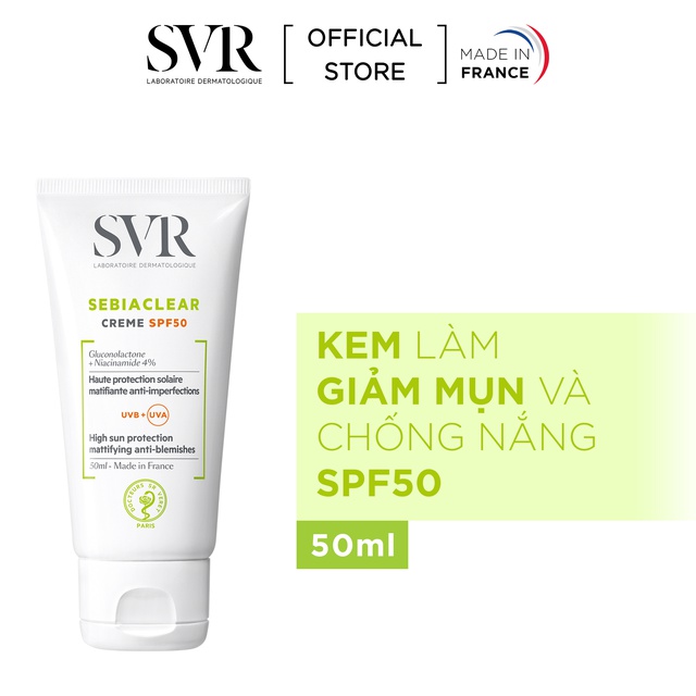 SVR Kem Làm Giảm Mụn và Chống Nắng, Không Gây Nhờn Da Sebiaclear Crème SPF50 50ml