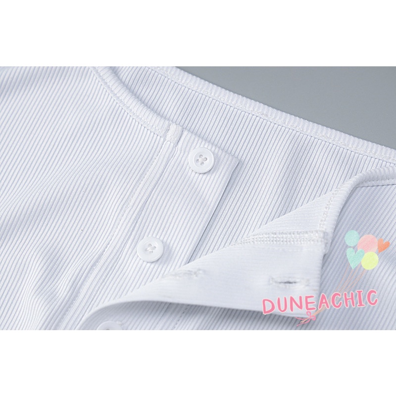 DUNEA Áo Tank Top Hai Dây Dáng Dài Xẻ Tà Phối Nút Cá Tính Cho Nữ