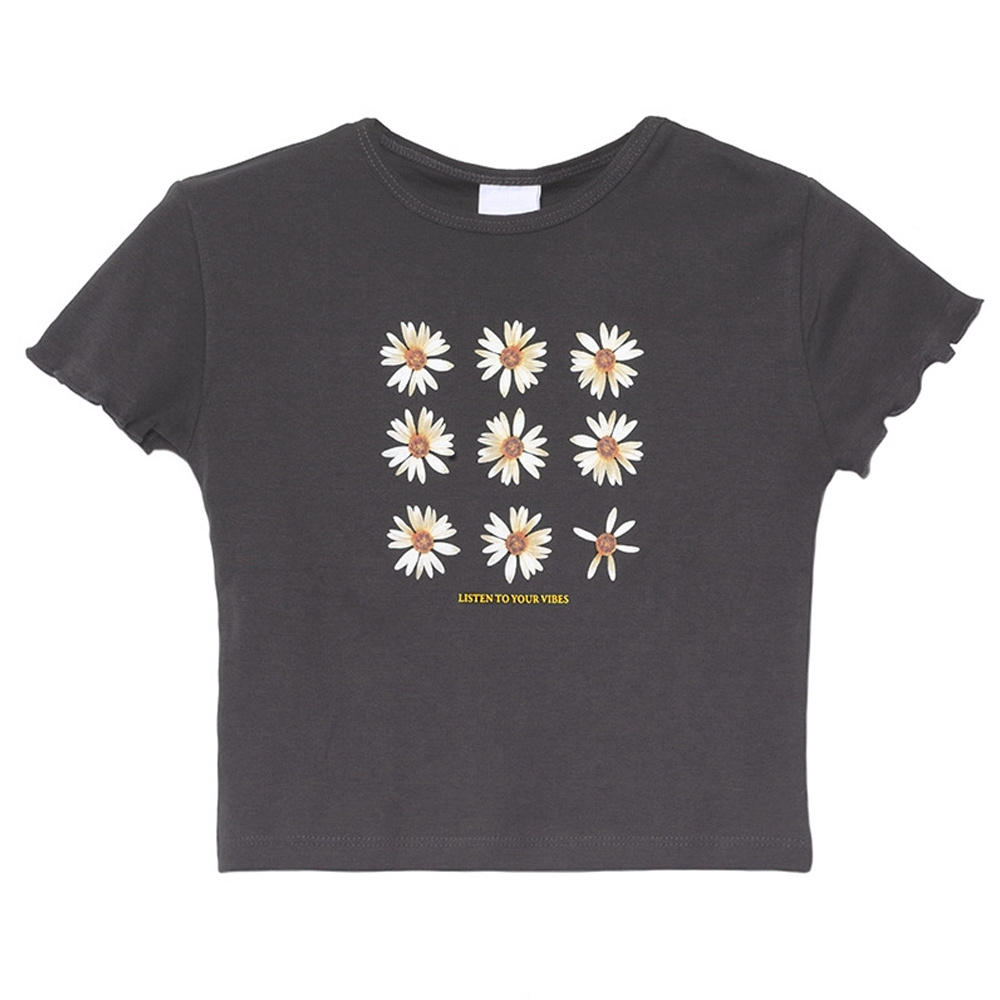 Áo croptop cotton họa tiết hoa cúc xinh xắn cho nữ