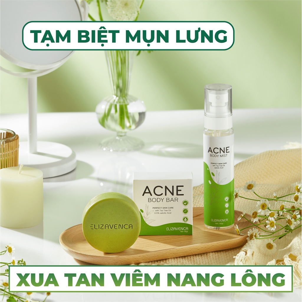 Bộ Đôi Xịt Mụn Lưng Và Xà Phòng Giảm Mụn Lưng, Viêm Nang Lông Elizavenca