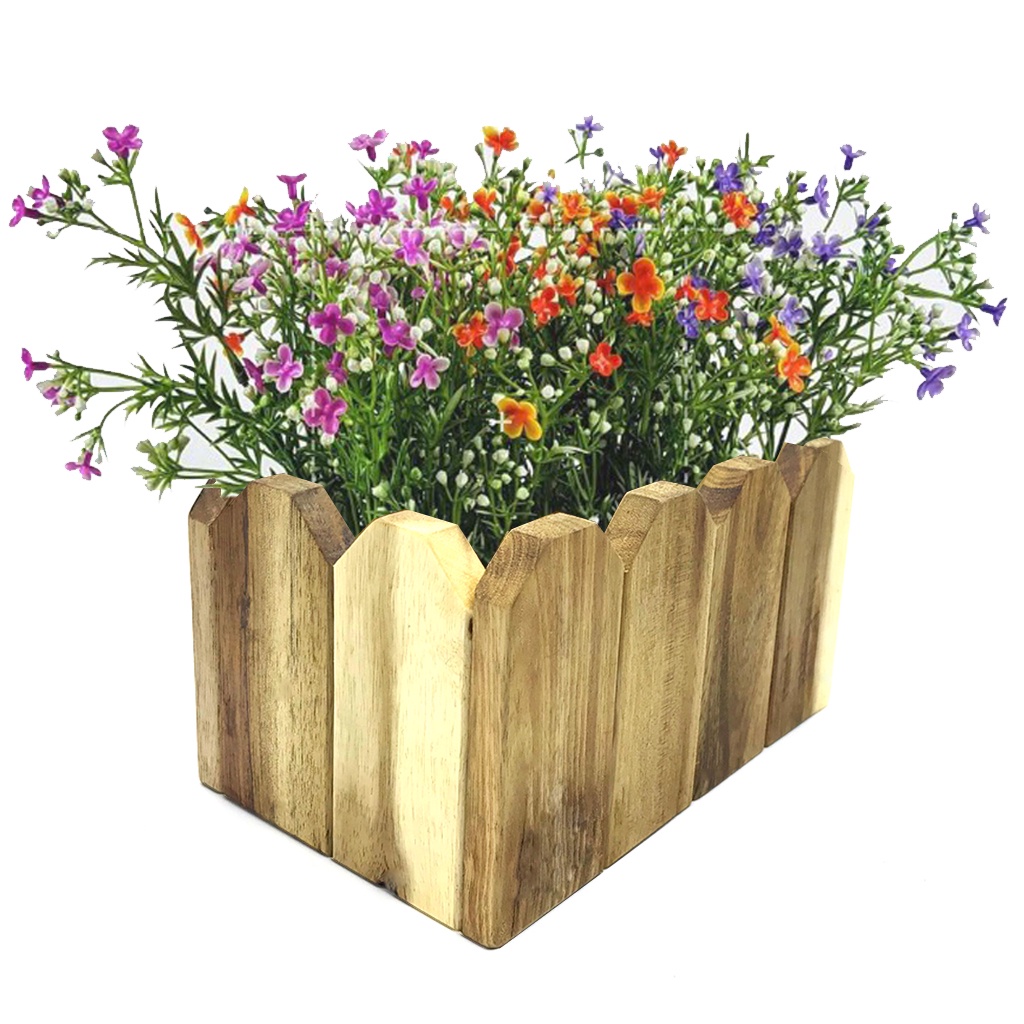 Chậu cây hàng rào gỗ chữ nhật 18x12x10 trồng sen đá, tiểu cảnh, đã qua xử lý chống nước, bền bỉ với thời gian