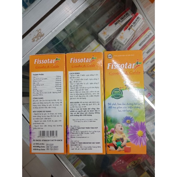 Siro ho & cảm cho bé Fissotar F giảm rát họng,  ấm đường hô hấp