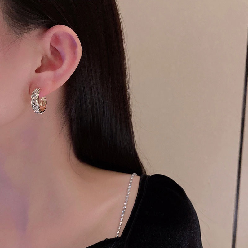 Khuyên Tai Tròn Mạ Bạc 925 Đính Đá Sang Trọng