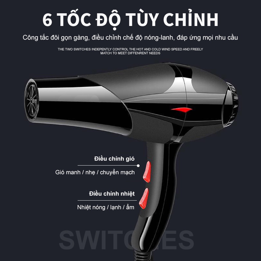 Máy sấy tóc, tạo kiểu cho tóc SAGOKER - Tặng kèm BỘ phụ kiện, mã SLST250