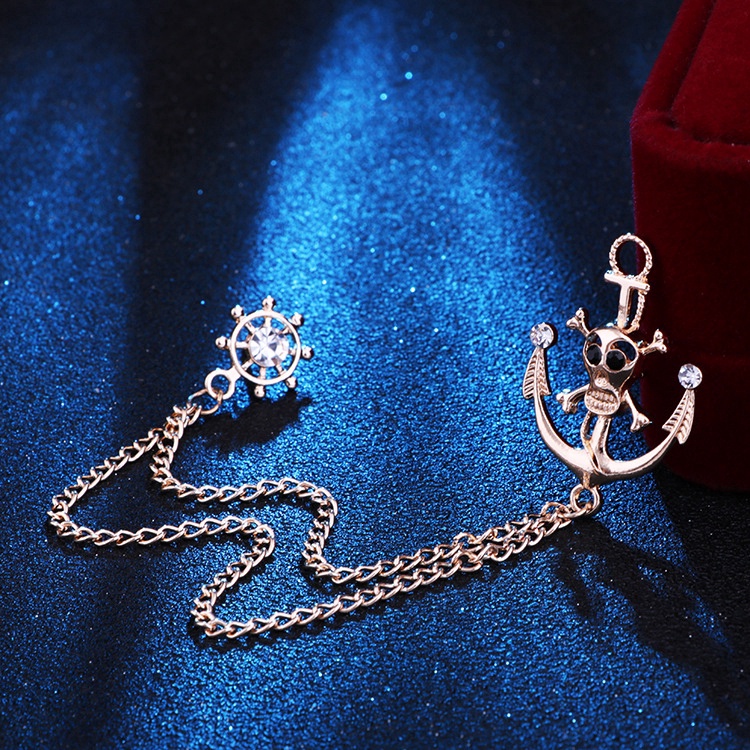 Ghim Cài Áo Hình Đầu Lâu Phối Dây Xích Thời Trang Cho Nam