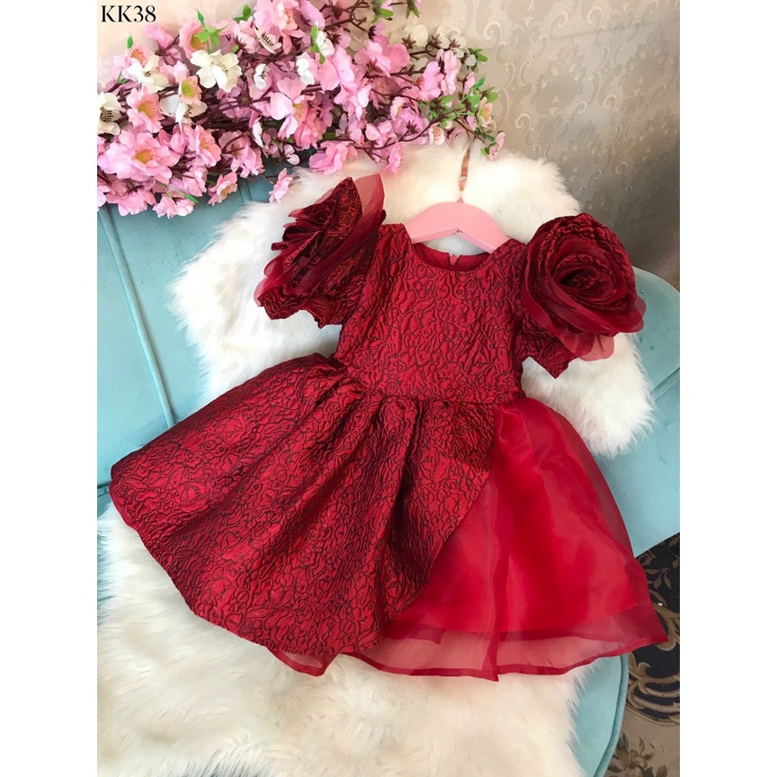 Đầm công chúa Hoa hồng dự tiệc cho bé gái size 12-30kg hàng thiết kế cao cấp