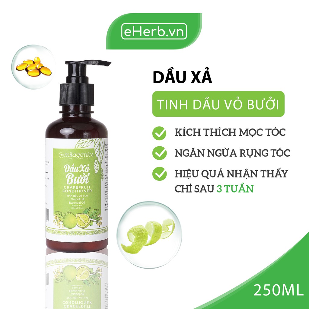 Dầu Xả Bưởi Nuôi Dưỡng Tóc Mềm Mượt, Phục Hồi Tóc Hư Tổn Từ Tinh Dầu Bưởi Nguyên Chất MILAGANICS 250ml