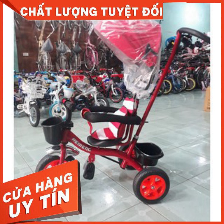 [Siêu sale] Xe đẩy 3 bánh có bàn đạp + mái che (có bảo hiểm, đệm lót, chuông, giỏ đồ)