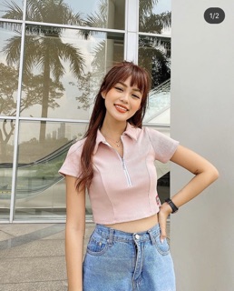 Áo croptop zipper kéo khoá