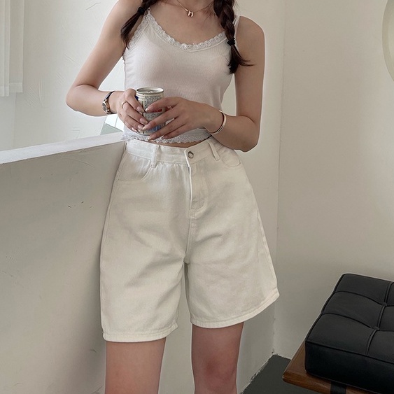 Quần short kaki ống rộng lưng cao, quần ngố lửng Ullzang có Bigsize 60-68kg (KN)